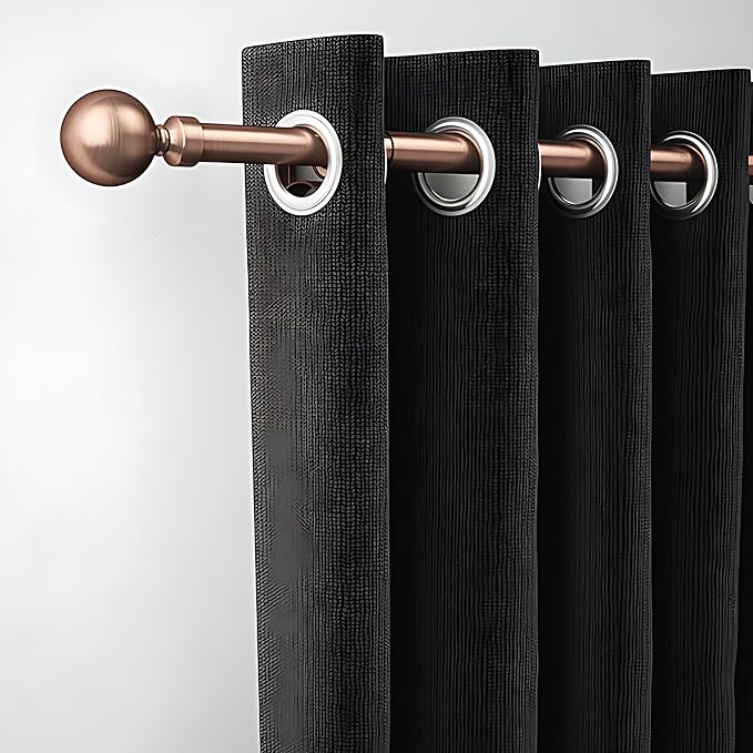ROTHLEY Heavy Duty Long Curtain Rod 66 to 120 Inch Iron Curtain Rod for Windows with Klick Fit Brackets - Orb Finial - Antique Copper