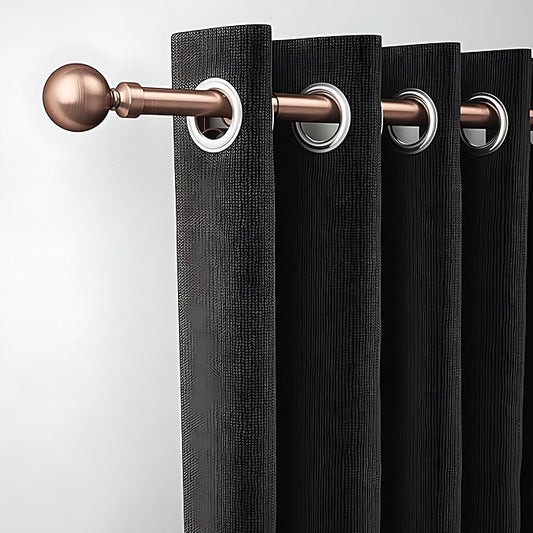 ROTHLEY Heavy Duty Long Curtain Rod 66 to 120 Inch Iron Curtain Rod for Windows with Klick Fit Brackets - Orb Finial - Antique Copper